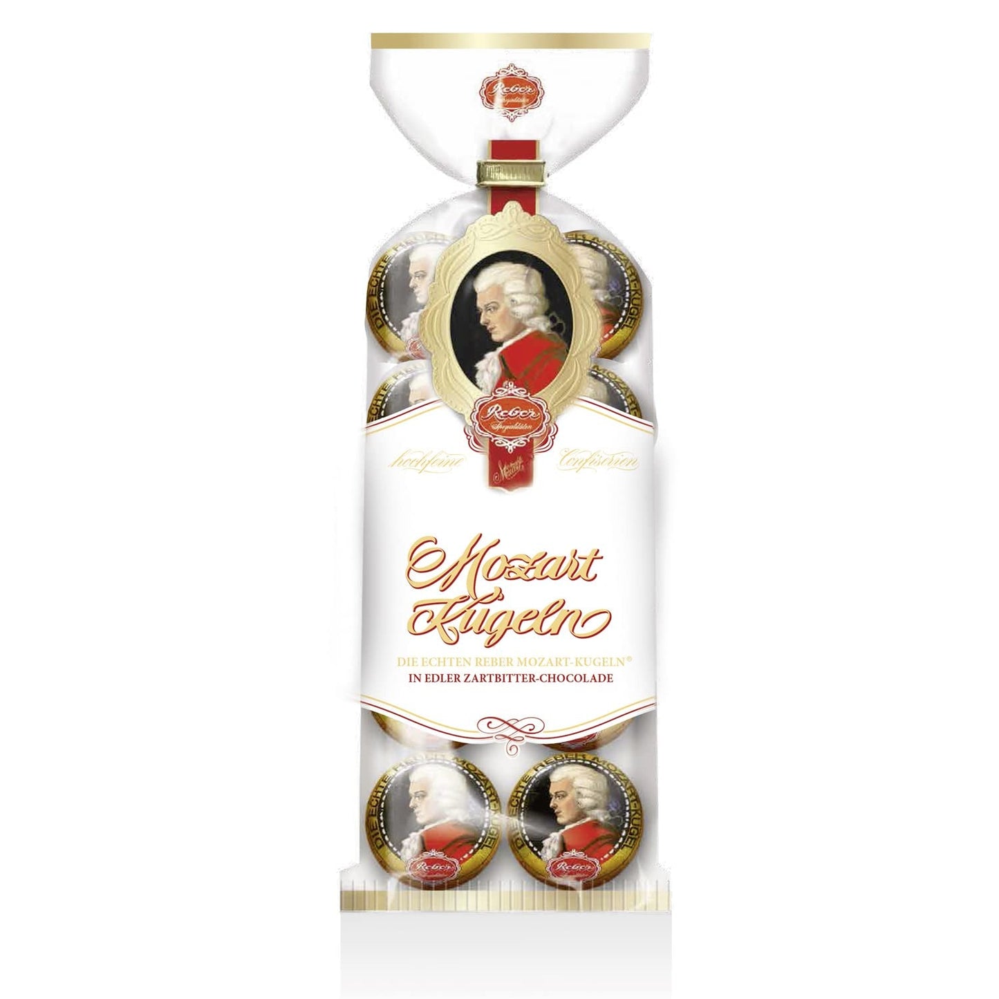 Reber Mozart koule - Cukrářský sáček 8 kusů - Originální Reber Mozart koule Hořká čokoláda, marcipán a nugát - 1 x 160 g