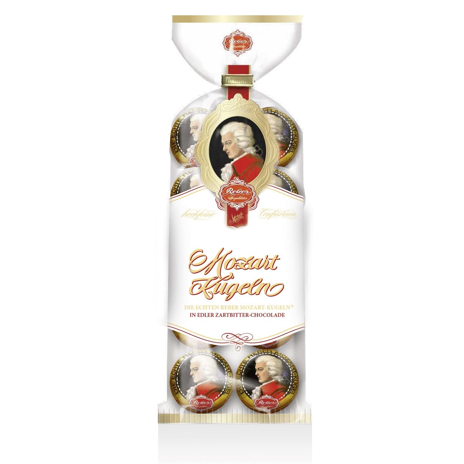 Reber Mozart koule - Cukrářský sáček 8 kusů - Originální Reber Mozart koule Hořká čokoláda, marcipán a nugát - 1 x 160 g