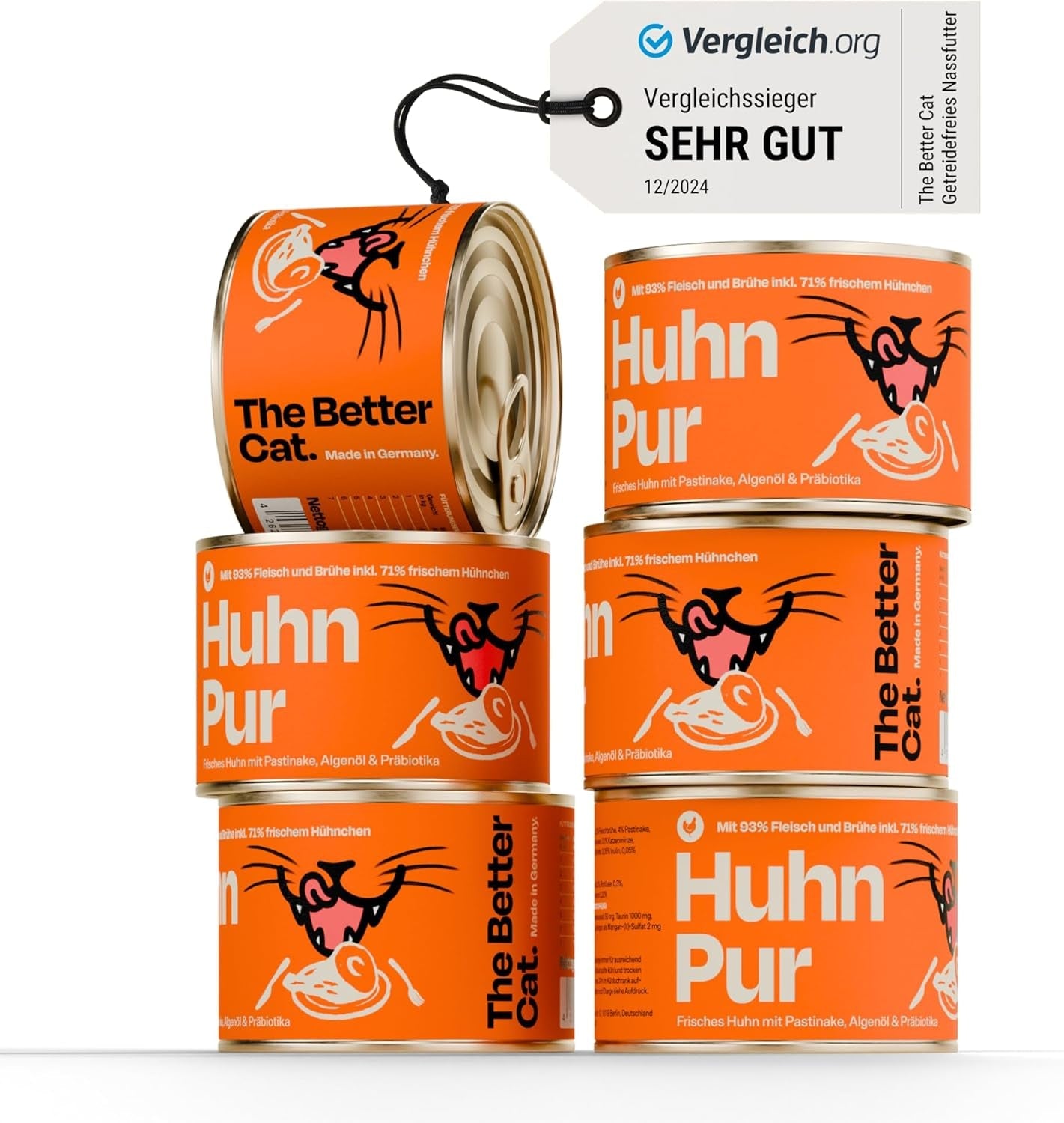 The Better Cat - Mokré krmivo bez obilovin s extra vysokým obsahem masa - Prémiové krmivo pro kočky bez obilovin a cukru (200 g, kuře)