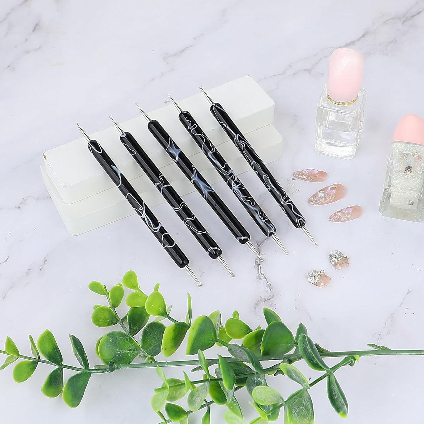 5 Stück Nail Design Tečkovací nástroje Nagelkunst Werkzeug Nagelpunkt Pinsel Punktierung Stift Marbleizing Werkzeug Für Nagelack Maniküre, Schwarz