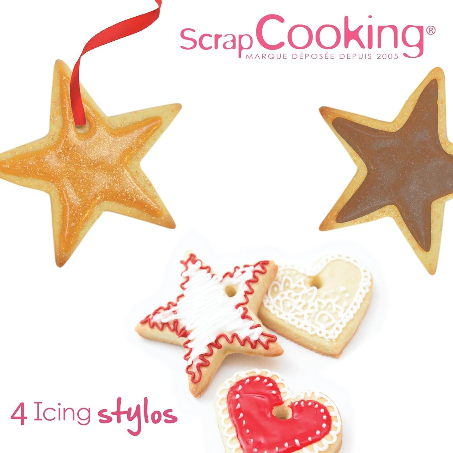Scrapcooking - 4dílné popisovače: zlaté, čokoládové, bílé a červené - dekorativní jedlá pera pro psaní a kreslení na zákusky, dorty a sušenky
