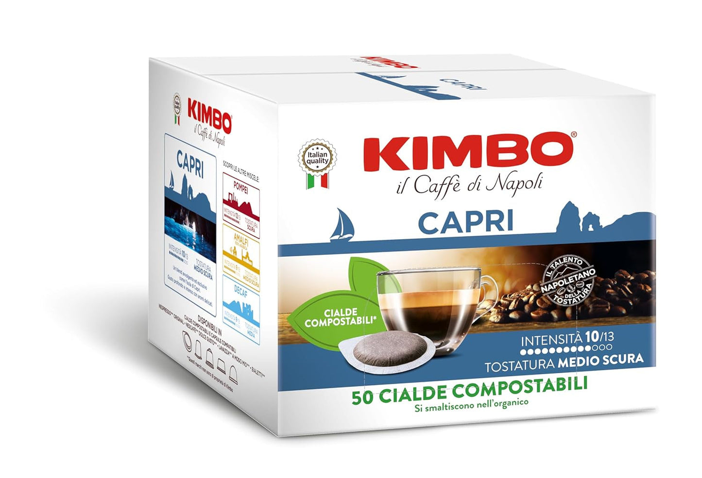 , Le Meraviglie del Gusto Capri, 50 kávových podložek, Tiefer und Intensiver Gesmack, Intensität 10/13, Mittel-dunkle Röstung, 1 Packung mit 50 Pods