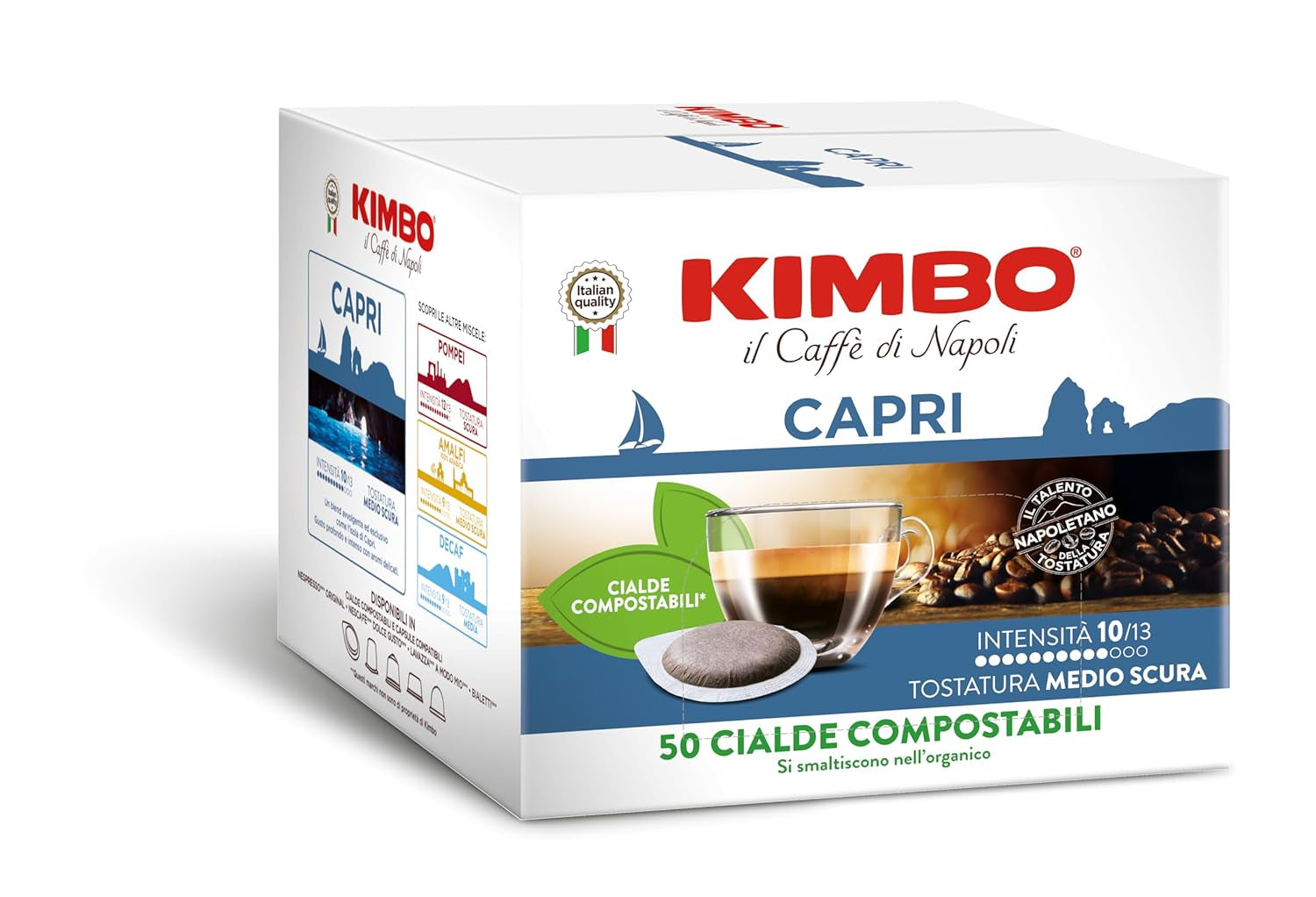 , Le Meraviglie del Gusto Capri, 50 kávových podložek, Tiefer und Intensiver Gesmack, Intensität 10/13, Mittel-dunkle Röstung, 1 Packung mit 50 Pods