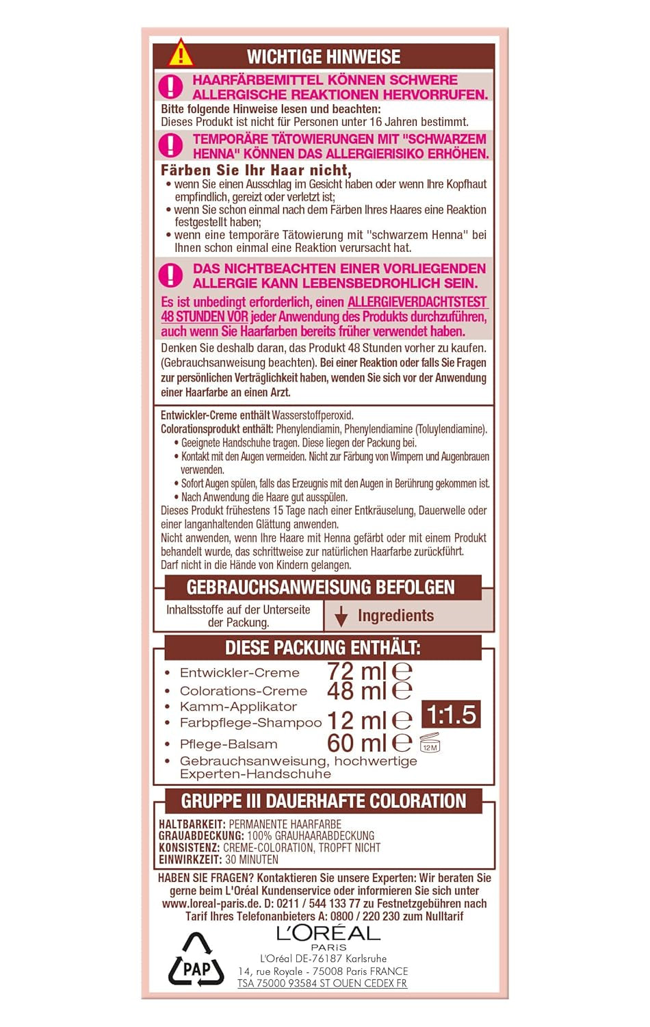 L'Oréal Paris Permanentní barva na vlasy pro každý tón pleti, barvení bez amoniaku, univerzální nahé tóny s plným krytím šedivých vlasů, Excellence Creme, no. 5U Světlý kaštan (hnědý), 1 ks barva na vlasy Naty Shop