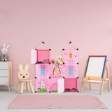 Modulová polička Relaxdays do dětského pokoje, design princess castle, plast, DIY skříňka s dvířky, HL: 128 x 110 x 37 cm, růžová
