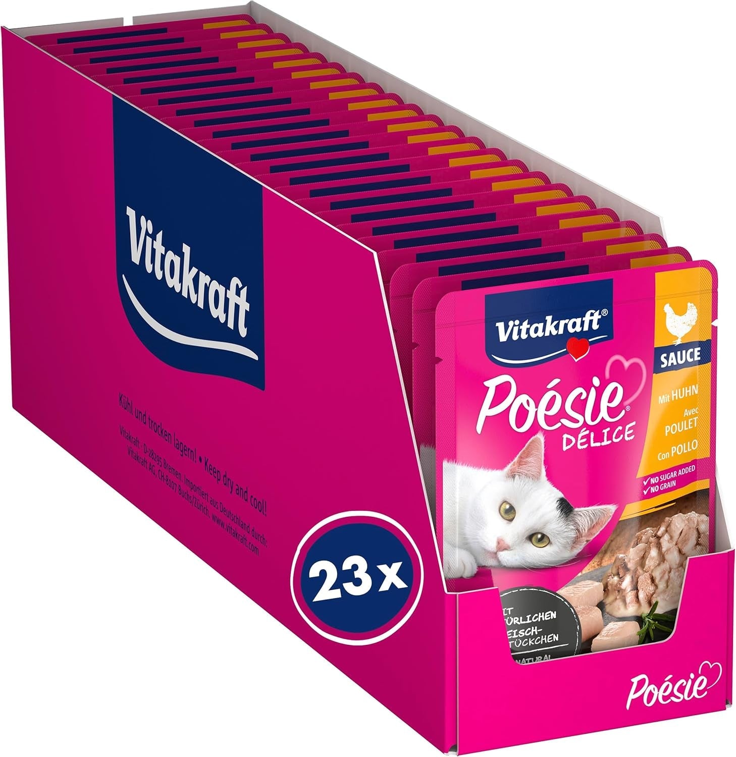 Vitakraft Poésie Délice, Nassfutter Katze, Katzennassfutter v omáčce, s kuřecím masem, Vorratspackung, bez Zusatz von Zucker und Getreide (23x 85g)