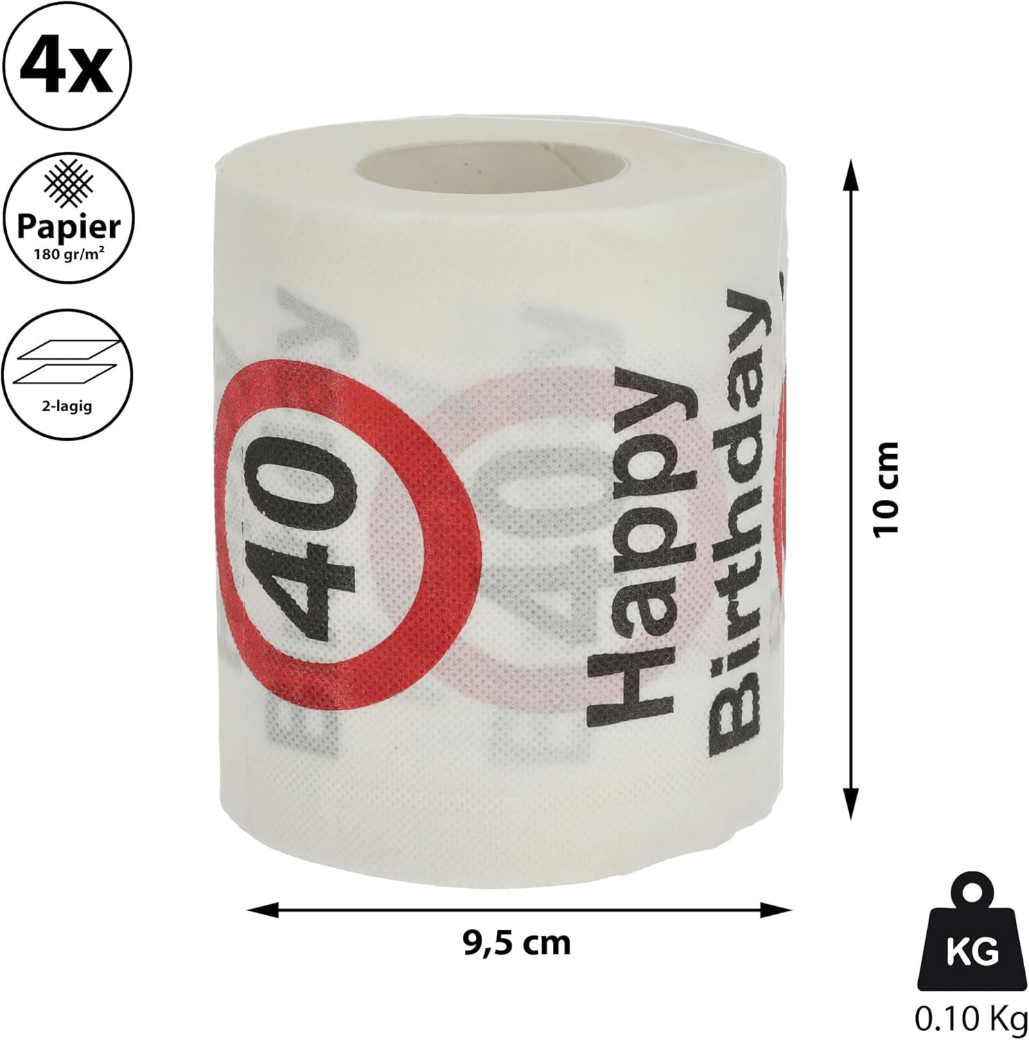 Sada 4ks toaletních papírů "Happy 40th birthday" │40th birthday 24 metrů 2-látky 180Gr/Qm │ Toaletní papír motiv toaletní papír (4 X toaletní papír 40)