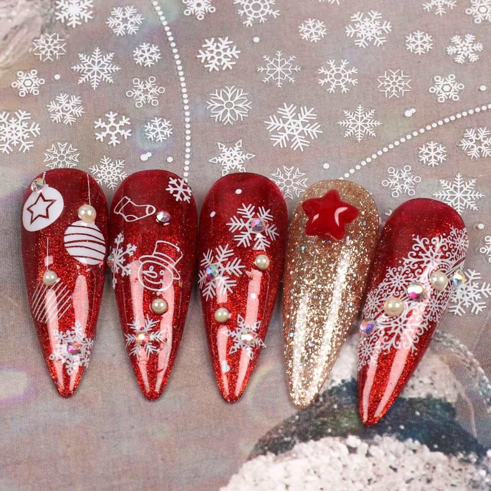 JMEOWIO Nálepka na nehty Weihnachten 8 Blatt Nagelaufkleber Selbtklebend Weiße Schneeflocken Nálepka na zimní nehty Dekoration Nageldesign Zubehör