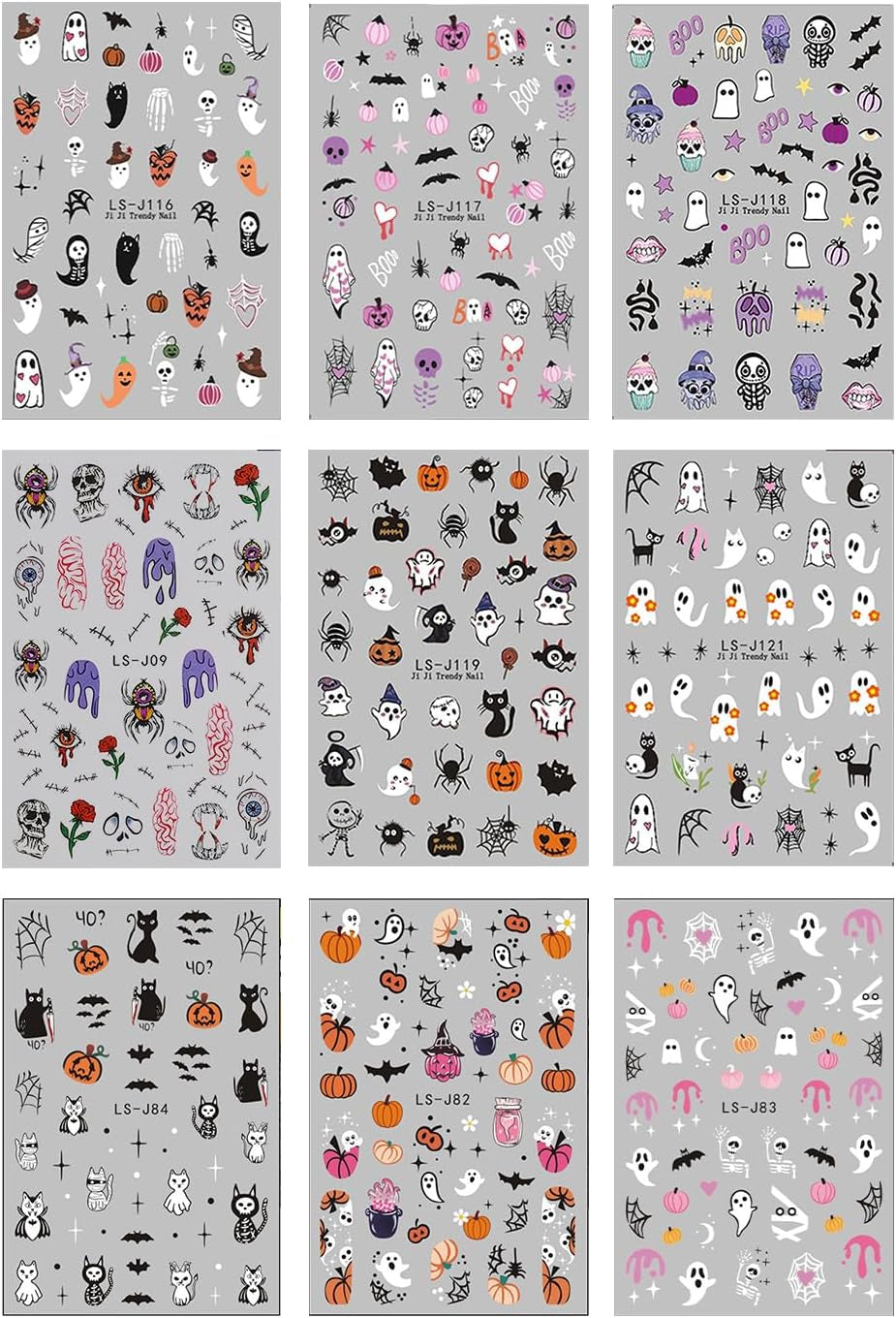 JMEOWIO Nálepka na nehty Halloween Süßer Geist 9 Blatt Nálepka na nehty Selbtklebend Nagelaufkleber Dekoration Nageldesign Zubehör