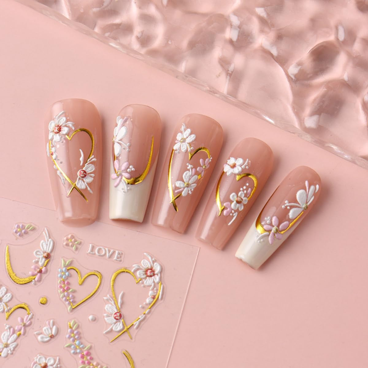 JMEOWIO 3D Nálepka na nehty Blume Nálepka na nehty Selbstklebend Nagelaufkleber 5D Stereoskopické jarní letní květinové dekorace Nageldesign Zubehör 4 Blatt