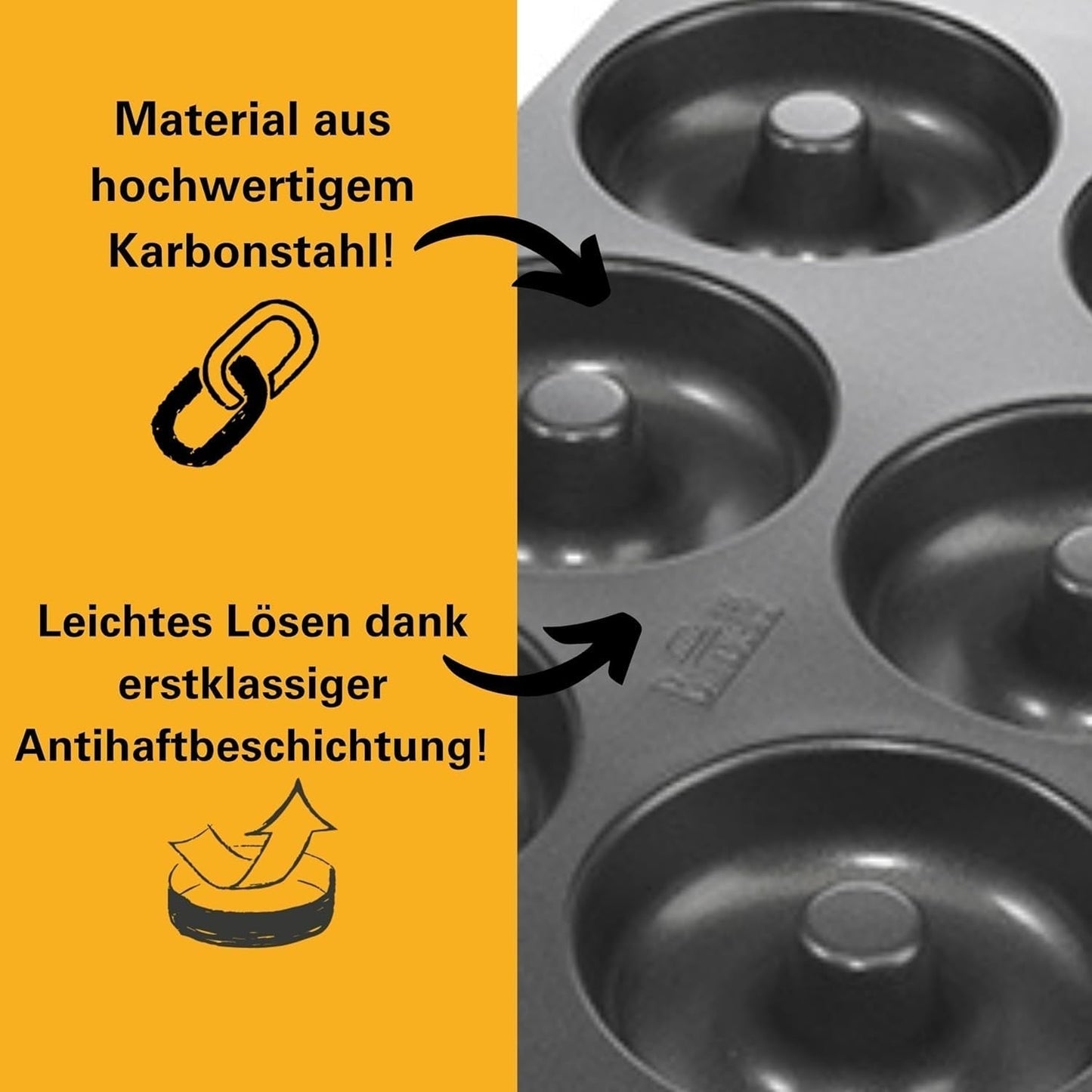 Birkmann, Easy Baking, Donutblech, Backform Für 6 Donuts, Mit Hochwertiger Antihaftbeschichtung, Ø 9 Cm, Mit Rezept, 881631 Formy a plechy na pečení Naty Shop