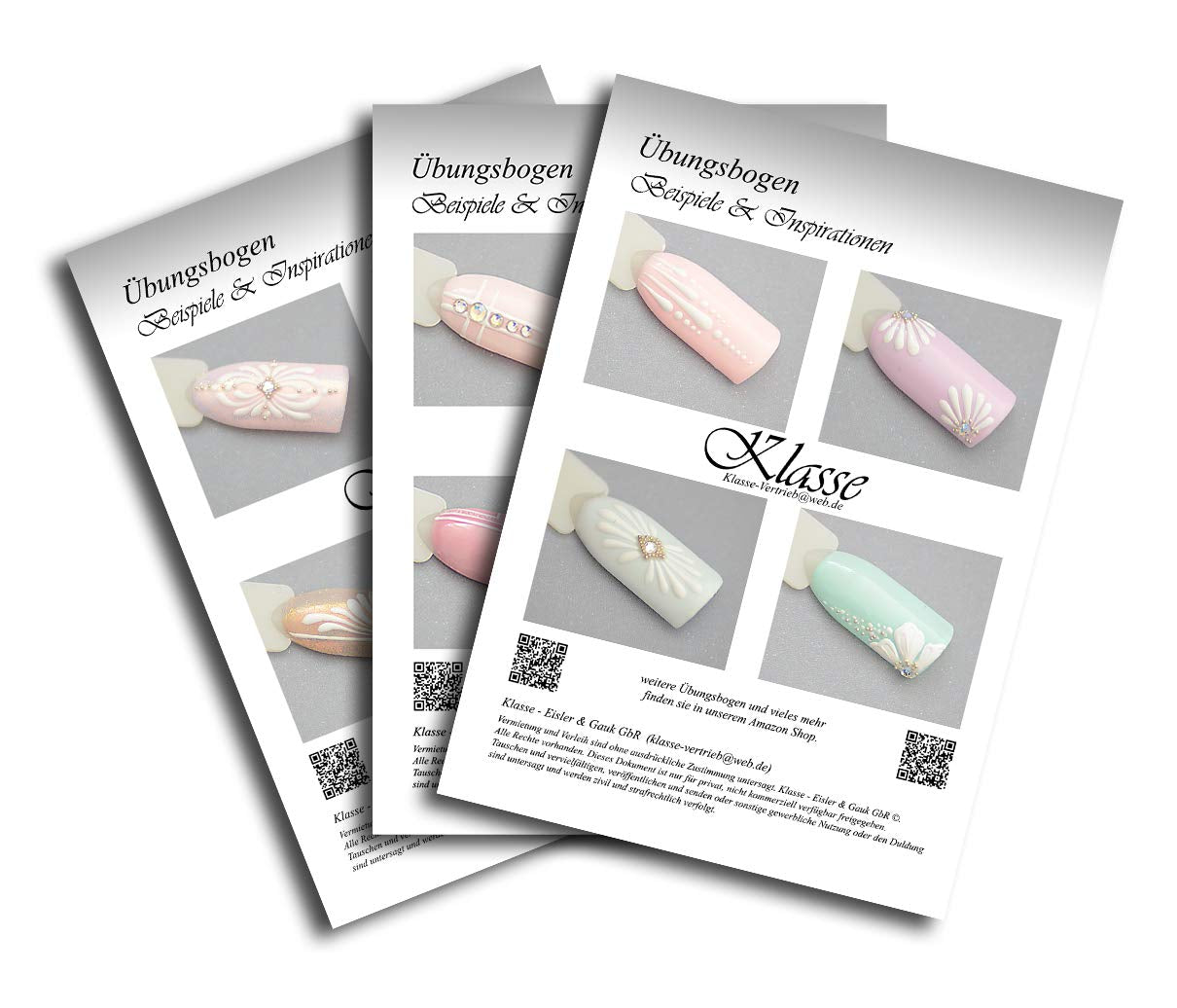 Übungsbögen Nageldesign Nailart (Grundlagen) 3Er Set Übungsbogen Starterset Übung Schulung Tipps Nagelset Nagelart Zubehor Zubehör Nail Art Zum Lernen Ohne Samolepky Folie Brush Stamper ÜB001