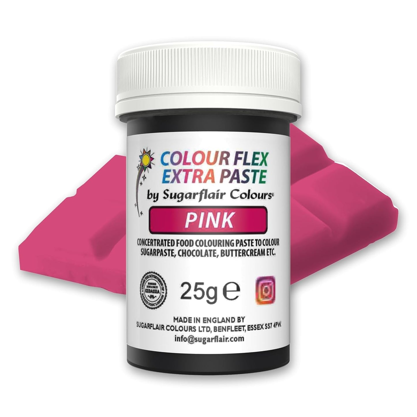 Potravinářské barvivo Sugarflair Colourflex Extra Pink Paste - Jedlé potravinářské barvivo na máslový krém, čokoládu, cukrovou pastu, polevu, fondán, dortové směsi, těsto a další - 25g