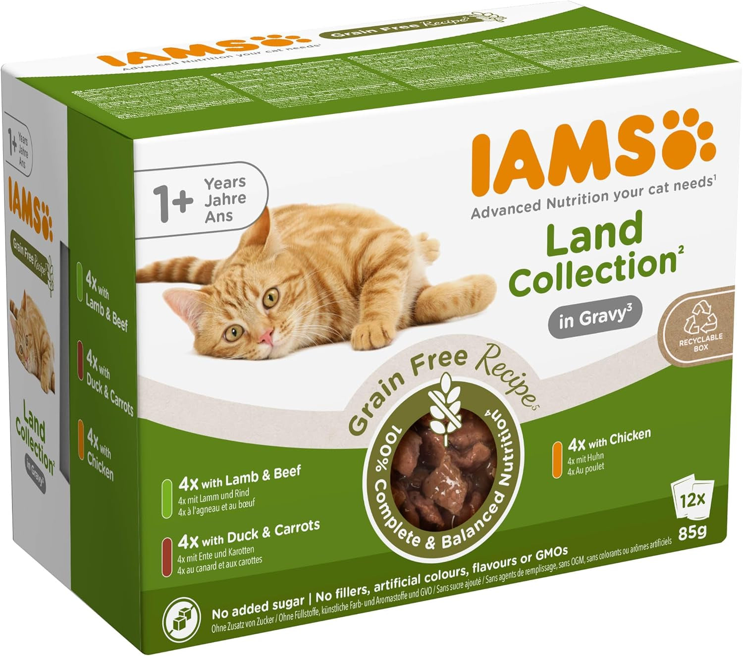 IAMS Delights Land Collection Mokré krmivo pro kočky bez obilovin - Balení různých druhů masa Více balení Mokré krmivo bez obilnin pro kočky od 1 roku 12 x 85 g