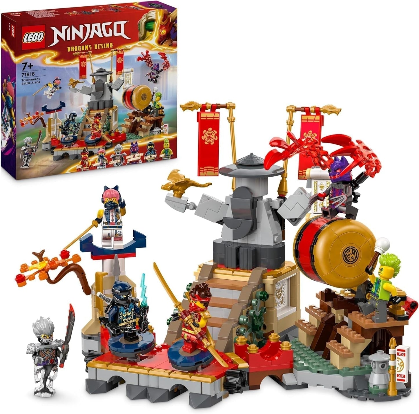 LEGO NINJAGO Tournament Arena Dobrodružná hračka pro děti 6 minifigurek Kolekce herních sad Ninja Stavebnice Dárek k narozeninám pro 7leté chlapce a dívky 71818 Stavebnice Besuche den LEGO-Store Výchozí název