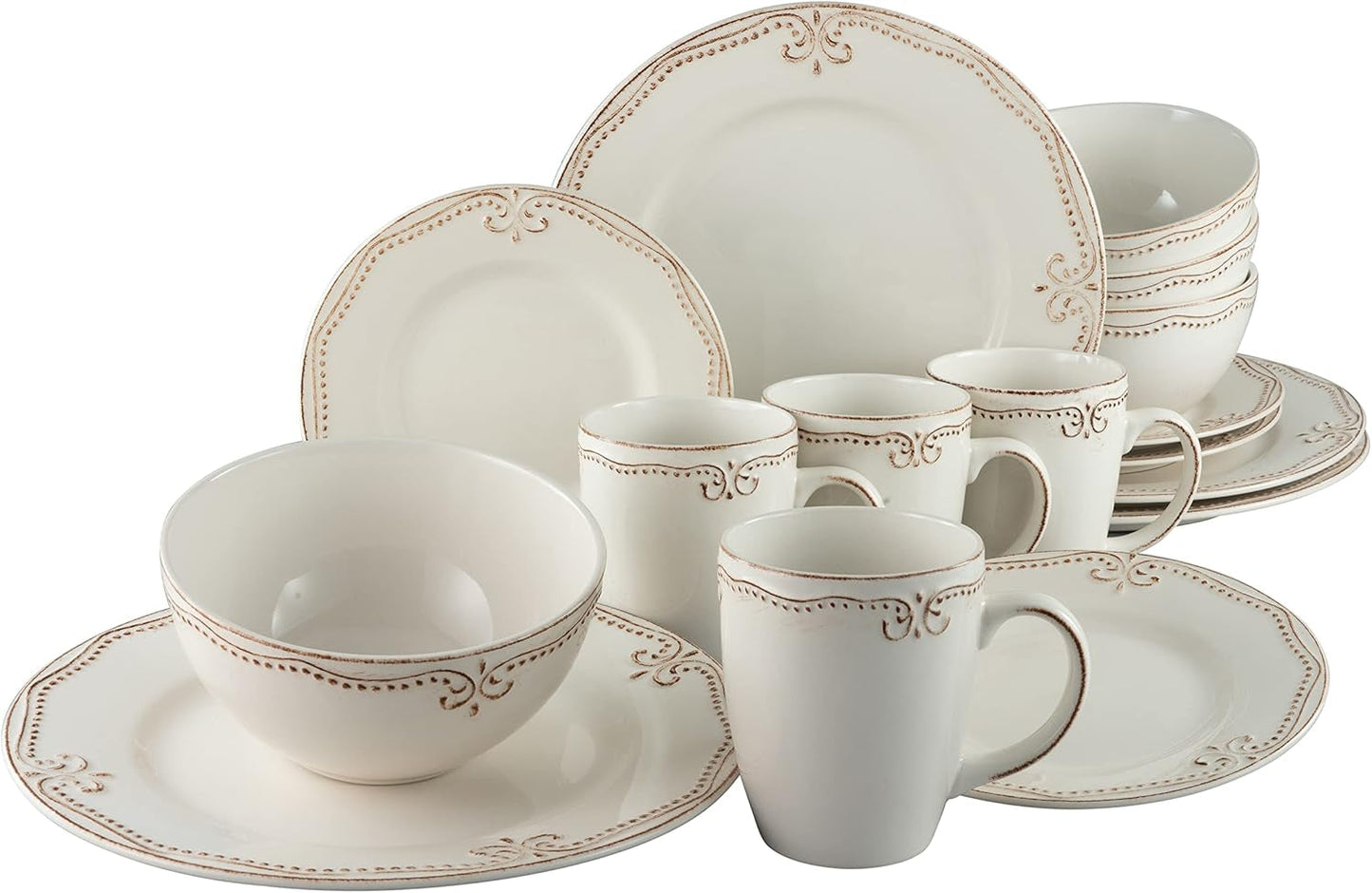 CreaTable, 23601, Romantic Vintage Series, 16dílná sada nádobí pro 4, Porcelánová kombinovaná služba, Vhodné do myčky a mikrovlnné trouby, Kvalitní výroba