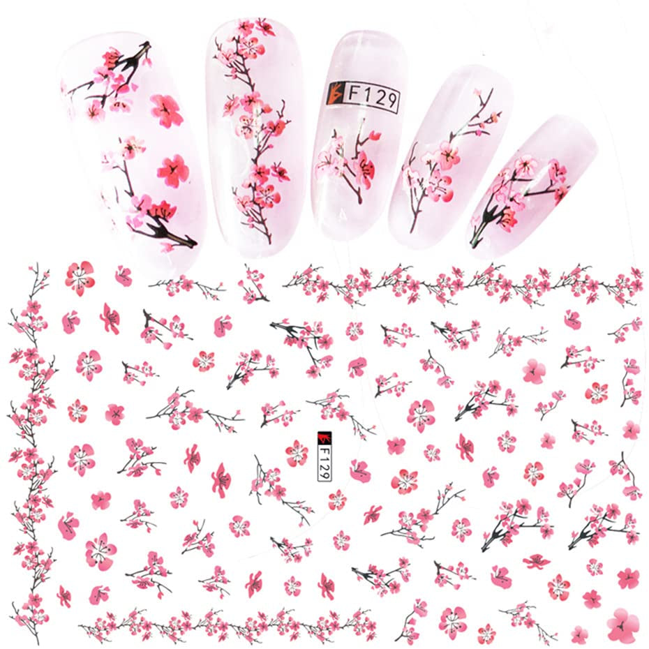 JMEOWIO Nálepka na nehty Frühling Blume 9 Blatt Nagelaufkleber Selbtklebend Rosa Blüte Nálepka na nehty Dekoration Nageldesign Zubehör