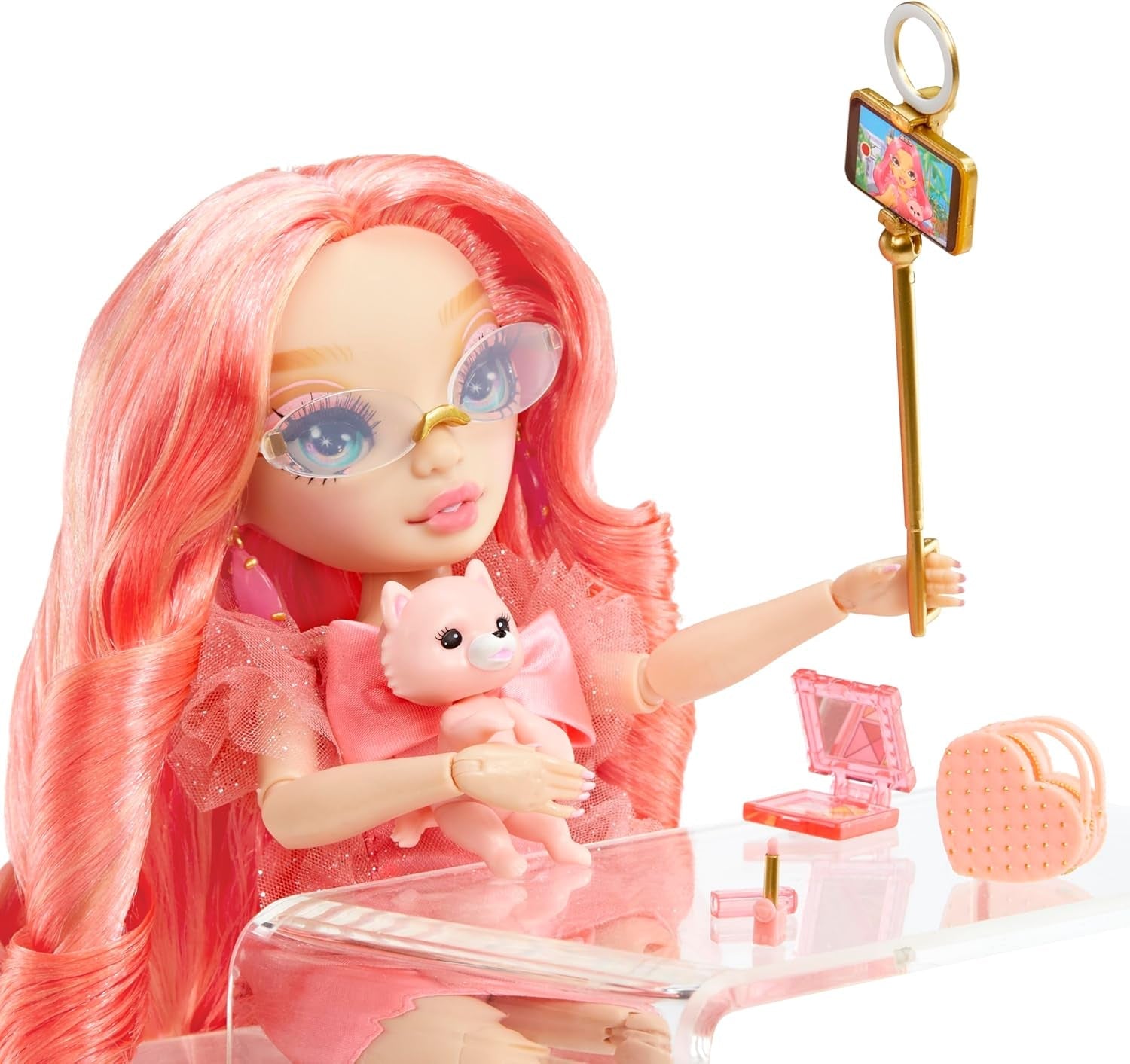 Panenka Rainbow High Fashion - Pinkly Paige - Růžová módní panenka v módním oblečení - s brýlemi a více než 10 barevnými doplňky na hraní - Ideální pro děti od 4 do 12 let a sběratele
