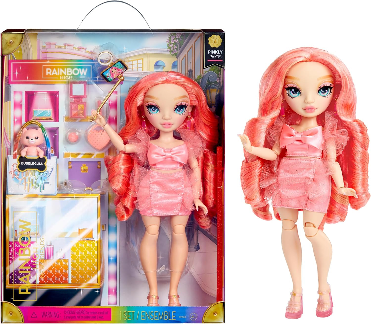Panenka Rainbow High Fashion - Pinkly Paige - Růžová módní panenka v módním oblečení - s brýlemi a více než 10 barevnými doplňky na hraní - Ideální pro děti od 4 do 12 let a sběratele