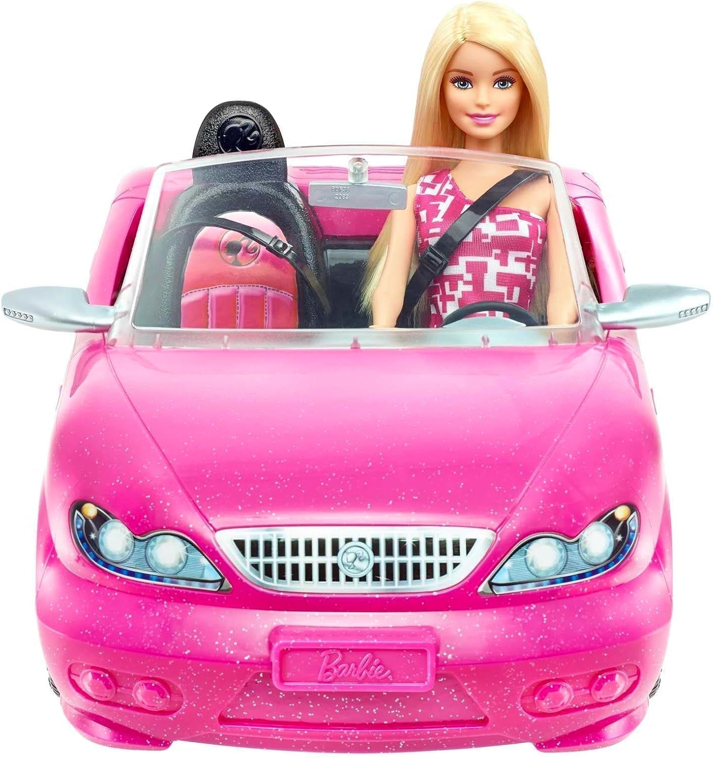 Panenka Barbie a růžový třpytivý kabriolet, realistické logo pneumatiky, 3 roky stará hračka, DJR55 Naty Shop Dolls