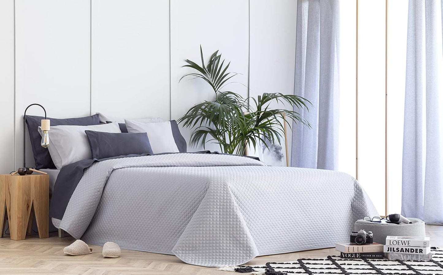 Todocama Fine Boutique přehoz s diamantovým vzorem Jaro Léto Podzim Zima 100% Mikrovlákno Extra měkký Multifunkční přehoz 105-200 X 260 cm Béžové Postele a přikrývky Besuche den Todocama-Store Světle šedá Cama 105 - 200X260 cm