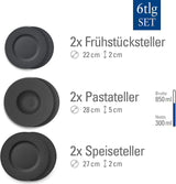 Villeroy & Boch – Manufacture Rock Dinnerware Set, 6 kusů, Dinnerware Set for 2, Premium Porcelain, Black