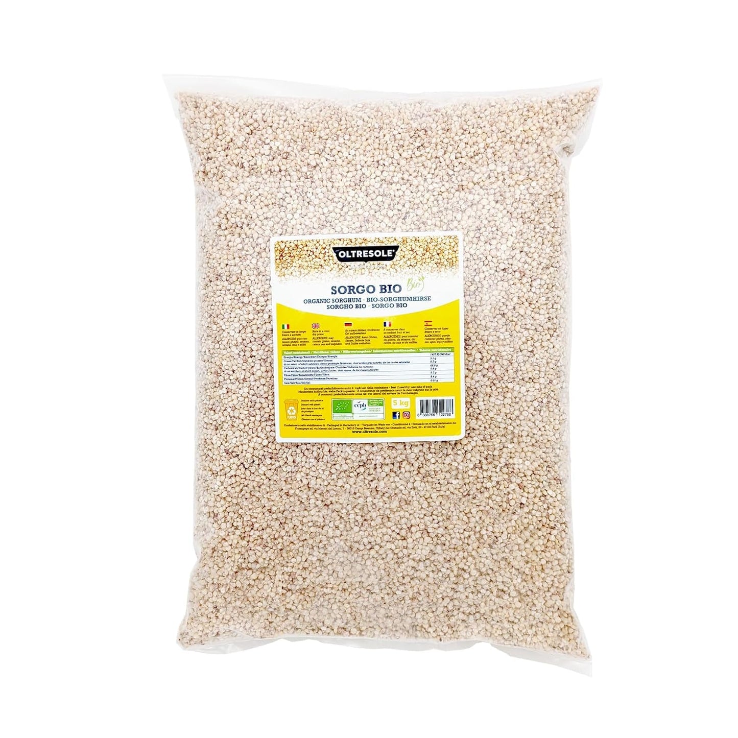 Bio bílý čirok, 1 kg, vyloupané, syrové zrno, ekologicky pěstované v Itálii, ideální balení pro rodinu