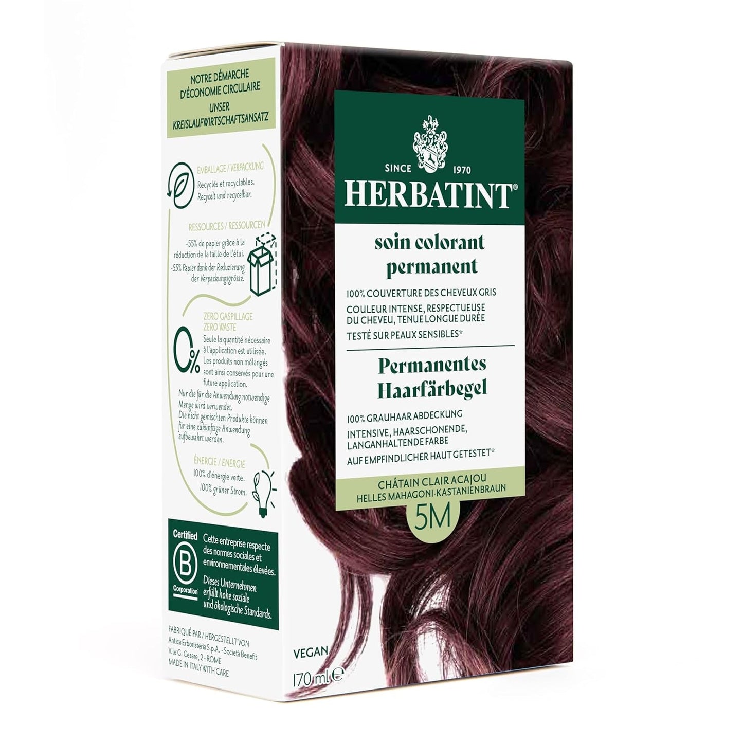Permanentní gel na barvu na vlasy 6N tmavá blond - 170 ml I Bez amoniaku, 100% krytí šedivých vlasů I Testováno na citlivé pokožce, s 8 rostlinnými výtažky Barva na vlasy Naty Shop 5M Světle mahagonově kaštanově hnědá
