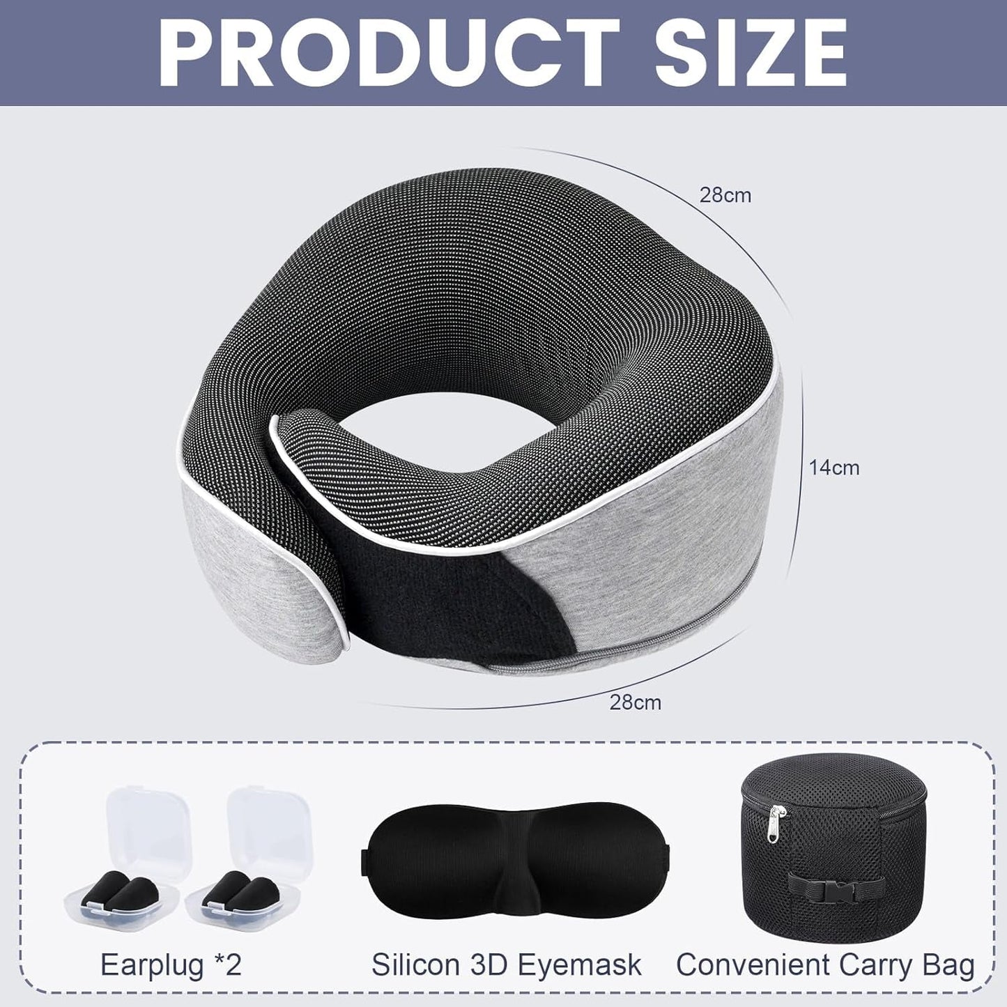 Polštář na krk Cestovní polštář z paměťové pěny Ergonomický design Polštář na krk z paměťové pěny s maskou na oči 2 špunty do uší a úložný vak Perfektní pro spaní na cestách při cestování Naty Shop Ortopedické polštáře na krk