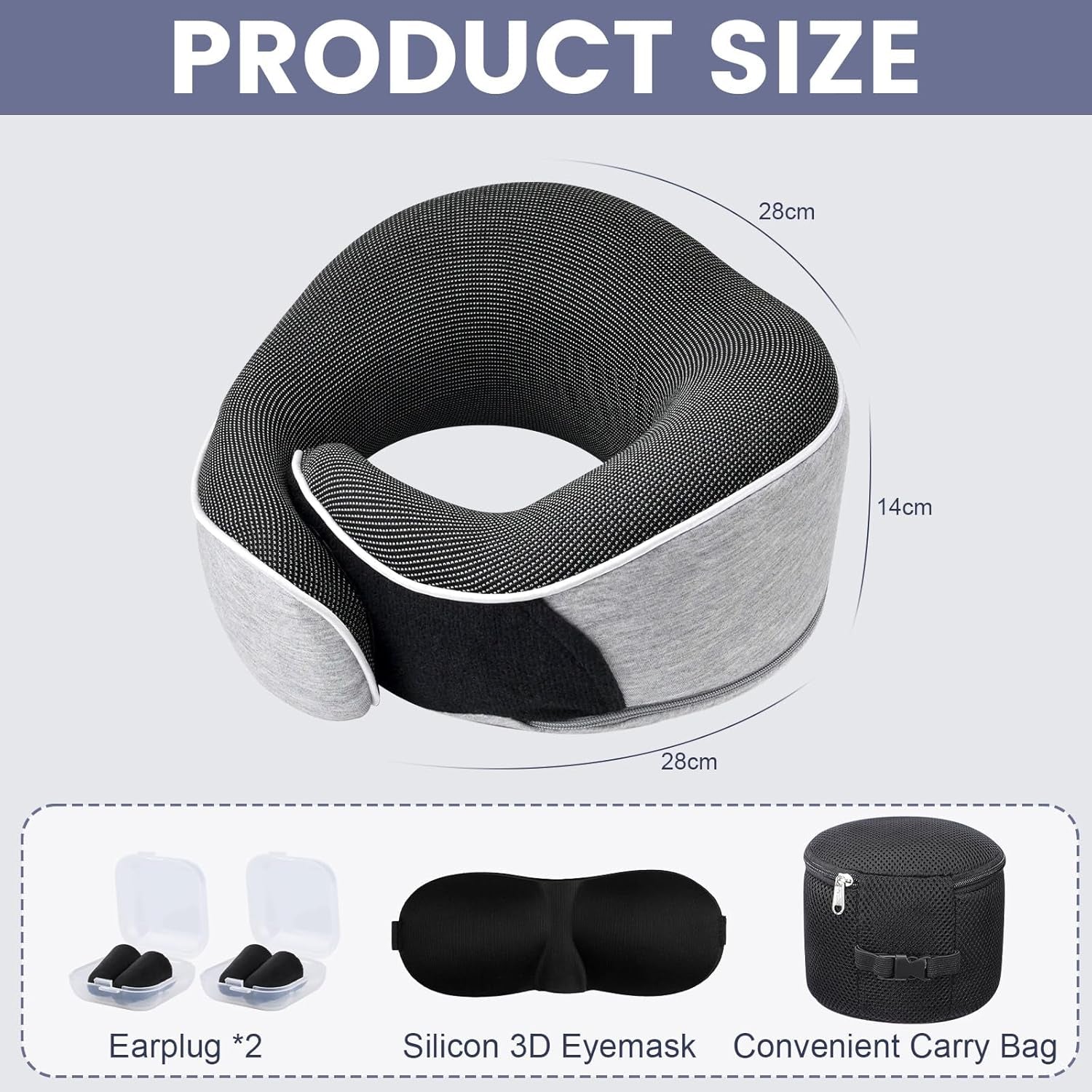 Polštář na krk Cestovní polštář z paměťové pěny Ergonomický design Polštář na krk z paměťové pěny s maskou na oči 2 špunty do uší a úložný vak Perfektní pro spaní na cestách při cestování Naty Shop Ortopedické polštáře na krk