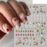JMEOWIO 3D Nálepka na nehty Blumen Frucht Nálepka na nehty Selbstklebend Nagelaufkleber 5D Stereoskopická dekorace Nageldesign Zubehör 4 Blatt