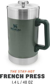 STANLEY Classic Stay Hot Coffee Press 1,4L Hammertone Green - Udrží kávu horkou po dobu 4 hodin - Minimální sediment - Integrovaný lis na kávu z nerezové oceli - Bez BPA - Vhodné do myčky