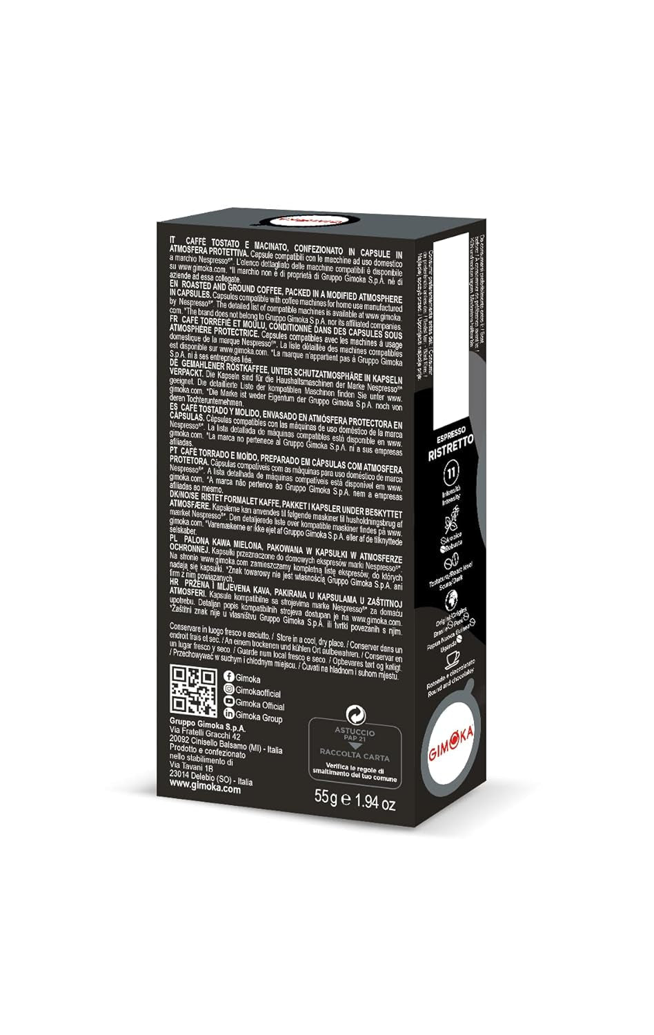 Gimoka Kaffeekapseln Espresso Ristretto, Intensität 11/13-100 Kapsel aus Aluminium - Kompatibilní s Nespresso* Haushalts-Espressomaschinen - 100 Stück (10 x 10 Getränke) - Hergestellt v Itálii
