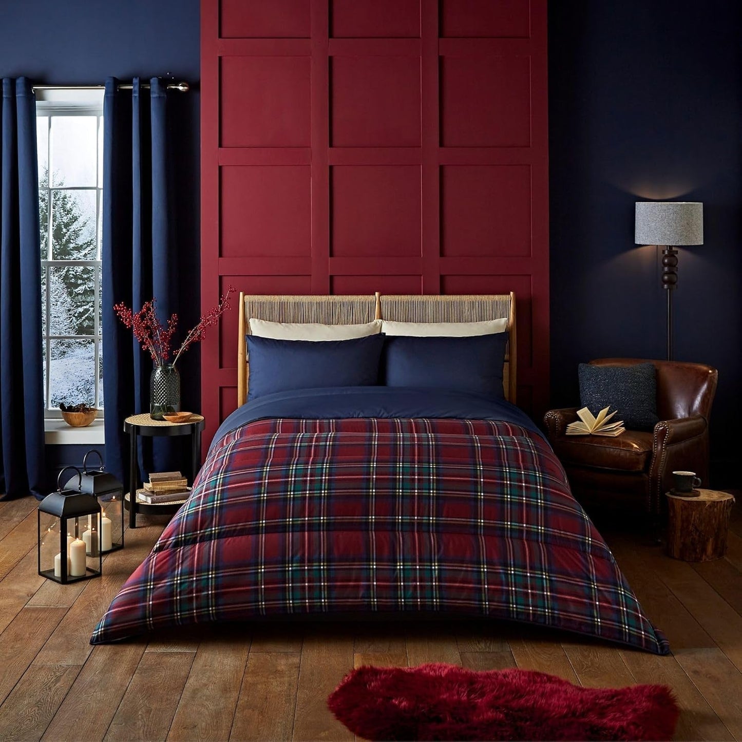 Night Lark Set přikrývky a povlaku na polštář 10,5 Tog Single Classic Red Tartan Luxusní povlečení Hypoalergenní pratelné v pračce Naty Shop Classic Red Tartan Peřiny a přikrývky Jednolůžko