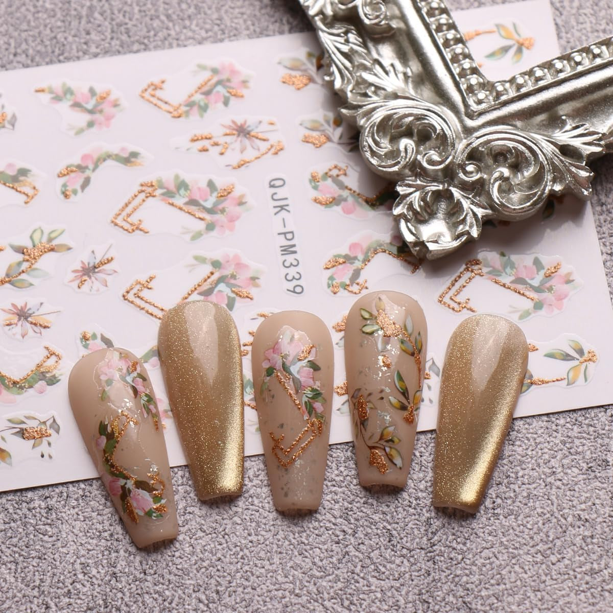 JMEOWIO Nálepka na nehty Blumen Glitzer 9 Blatt Nálepka na nehty Selbtklebend Nagelaufkleber Frühling Letní Blumen Dekoration Nageldesign Zubehör