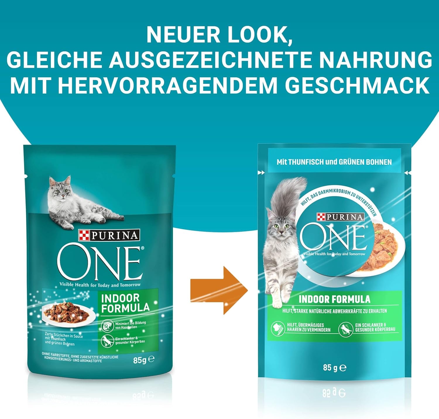 PURINA ONE Indoor Formula Mokré krmivo pro kočky, jemné kousky v domácí omáčce z tuňáka, balení 26 ks (26 x 85 g)