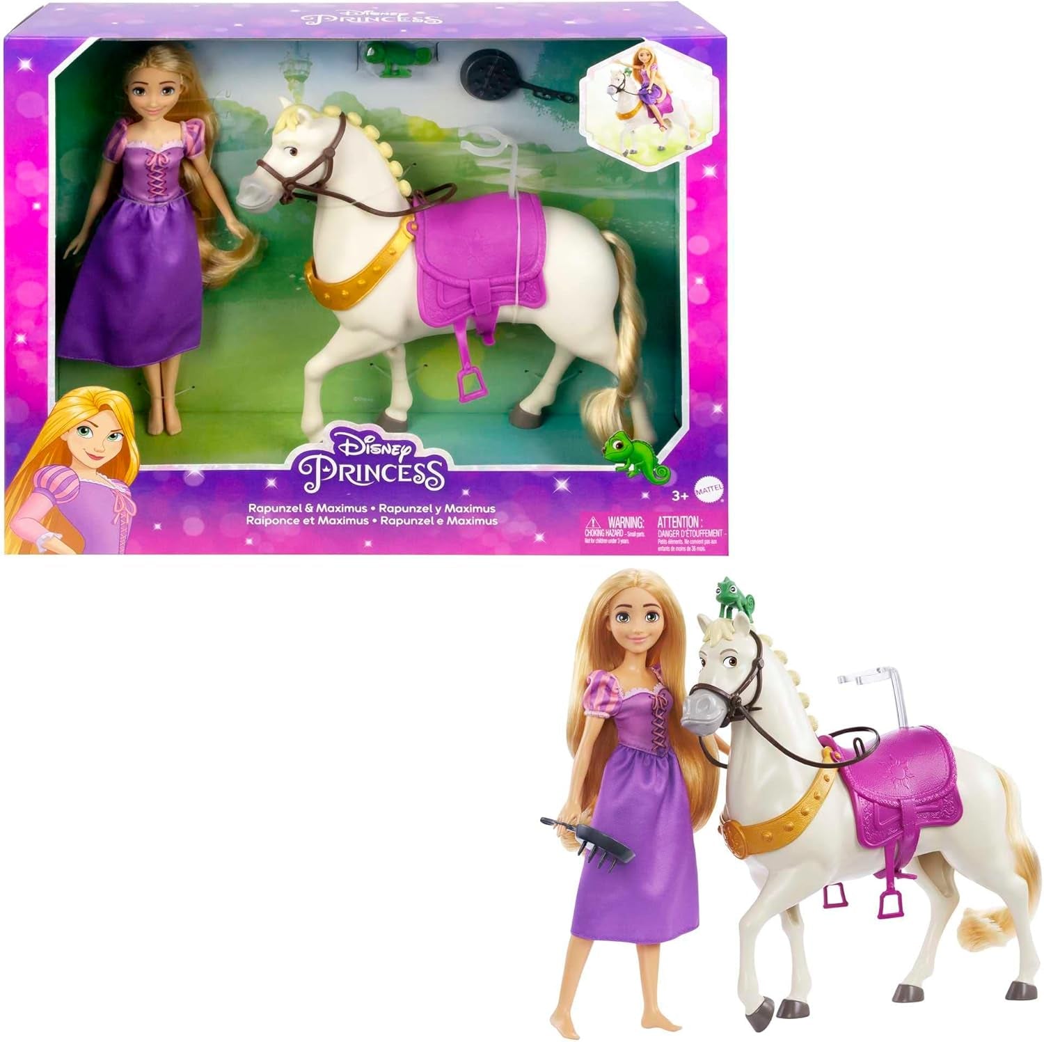 Disney Princess HMV99 - pohyblivá panenka Rapunzel a věž na hraní se zábavou všude kolem, 6 herních oblastí a 15 doplňků, inspirováno filmem Disney, hračky pro 3leté panenky Naty Shop Dolls Rapunzel the Horse