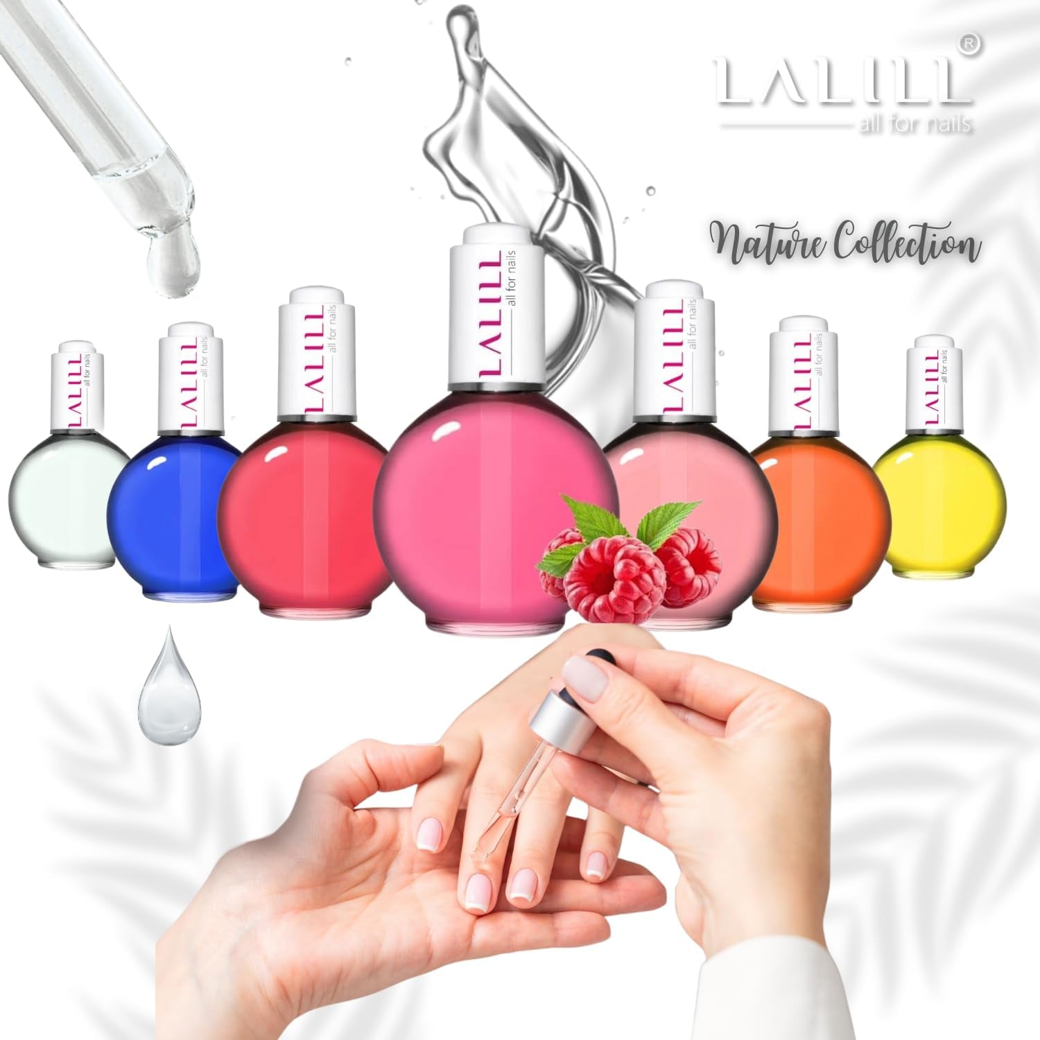LALILL Olej na nehtovou kůžičku 75 ml - Himbeere Nagelpflegeöl - Nagelöl Pflege Für Nägel Nagelhaut - SPA Maniküre Naildesign Hände - Vegan - S pipetou