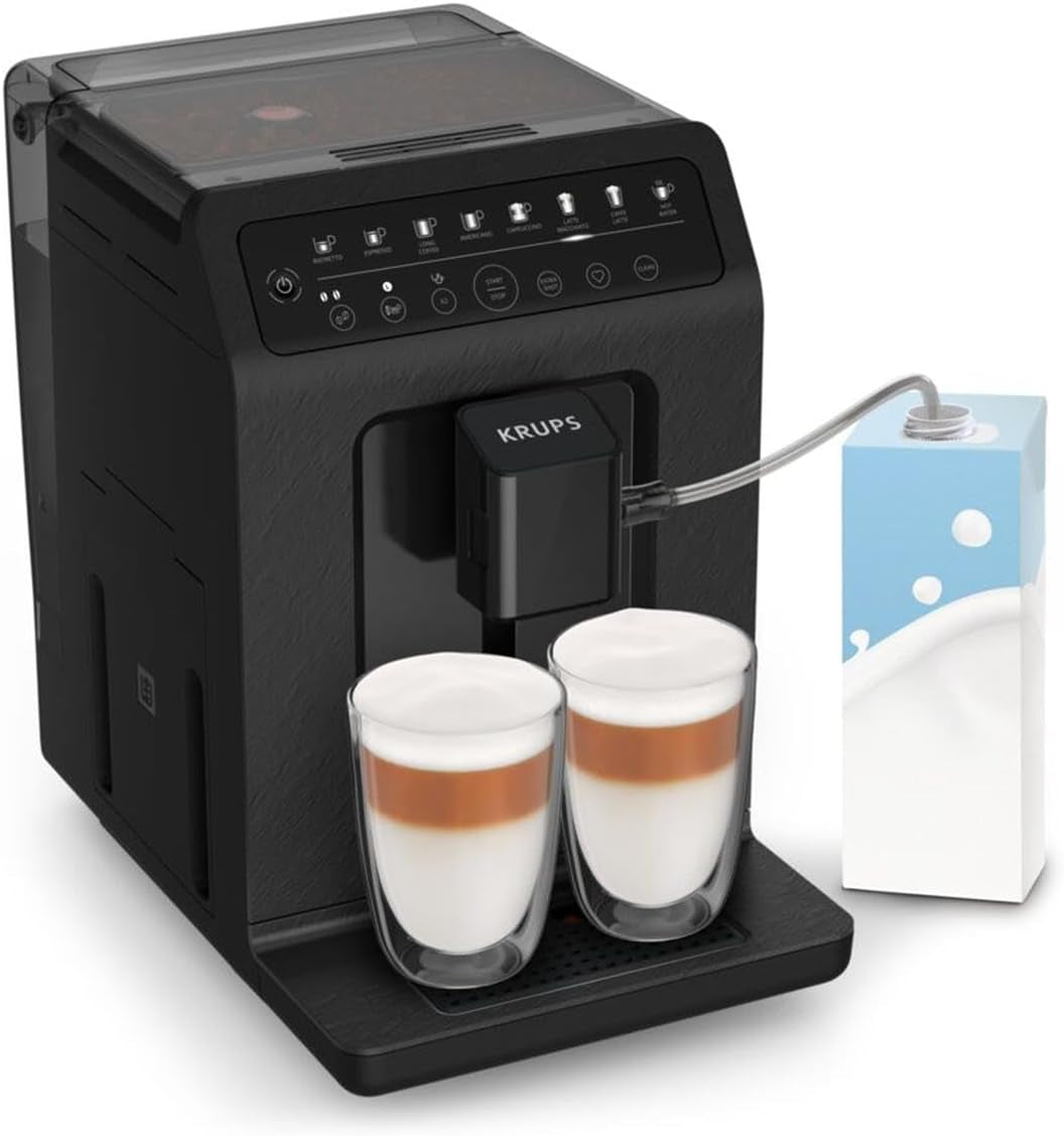 Krups EA897B Evidence ECOdesign automatický kávovar na espresso, funkce automatického espressa a cappuccina, technologie Quattro Force, šálky na mléko jedním dotykem, 8 předvoleb, mléčný systém, 1450 W