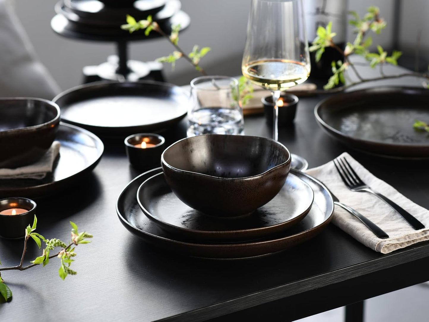 CreaTable, 21249, Natura Organic RUSTY Series, 12dílná sada nádobí pro 4, Sada porcelánových talířů, Vhodné do myčky a mikrovlnné trouby, Vyrobeno v Evropě