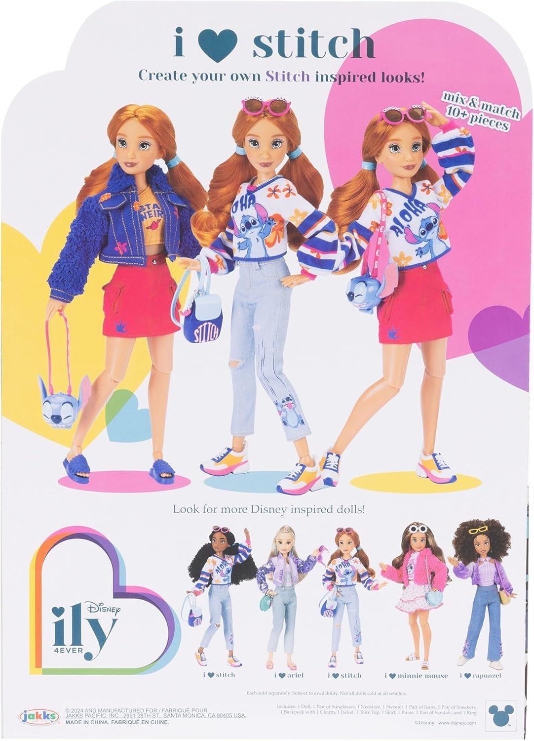 Módní steh pro panenky Disney ILY 4EVER se zrzavými vlasy 11,5" vysoký s 13 body artikulace, dvěma kompletními mixy a třpytivým prstenem Mickey pro vás! Panenky Naty Shop