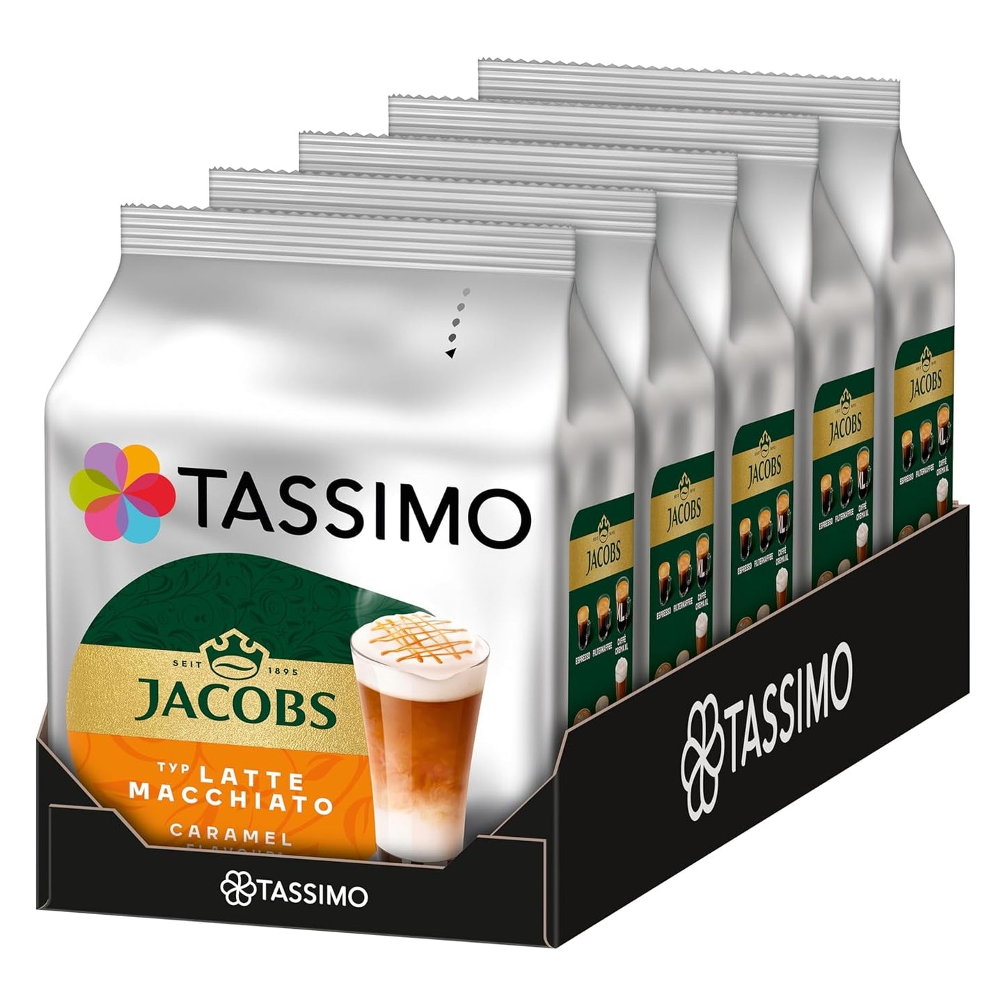 Tassimo Kapseln Jacobs Typ Latte Macchiato Caramel, 5 x 8 polštářků, 40 kávových kapslí