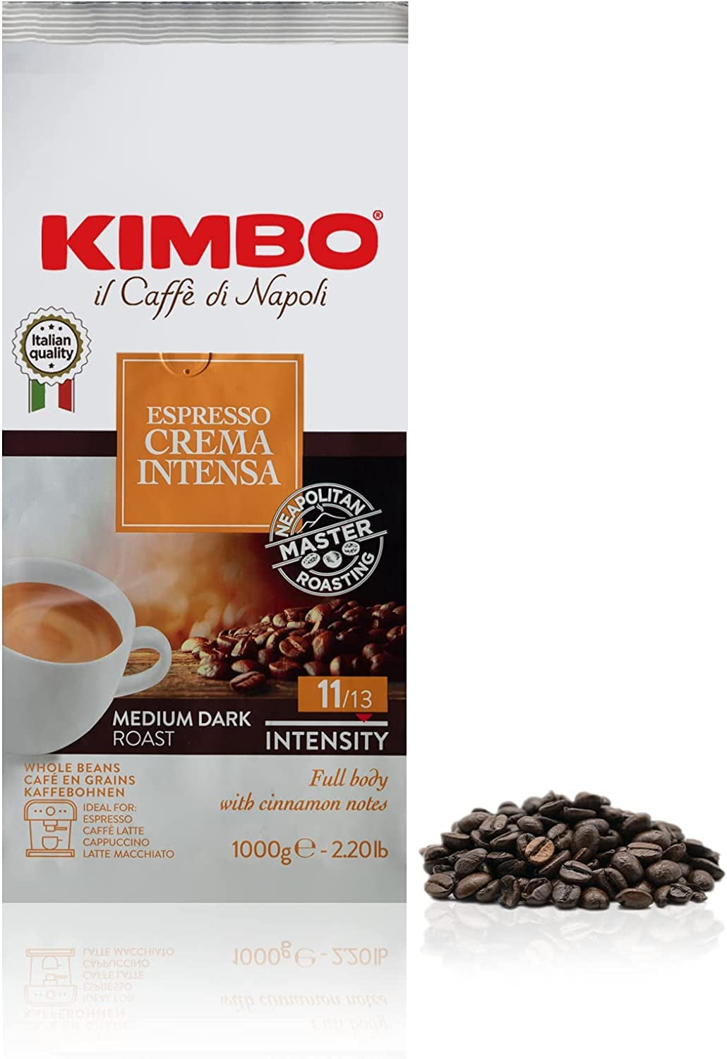 3x kávová zrna Espresso Intense Cream, středně tmavá pečeně, celá kávová zrna, 1 kg sáček, káva z Neapole