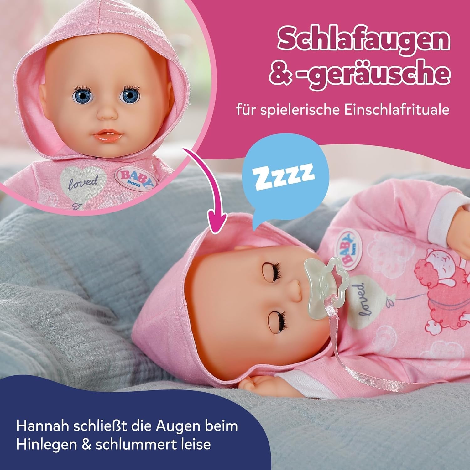 BABY Born Hannah Play with Me - Panenka s 5 funkcemi - Tělo z měkkého materiálu včetně příslušenství - Panenka 36 cm - Provoz na baterie - Vhodné pro děti od 1 roku