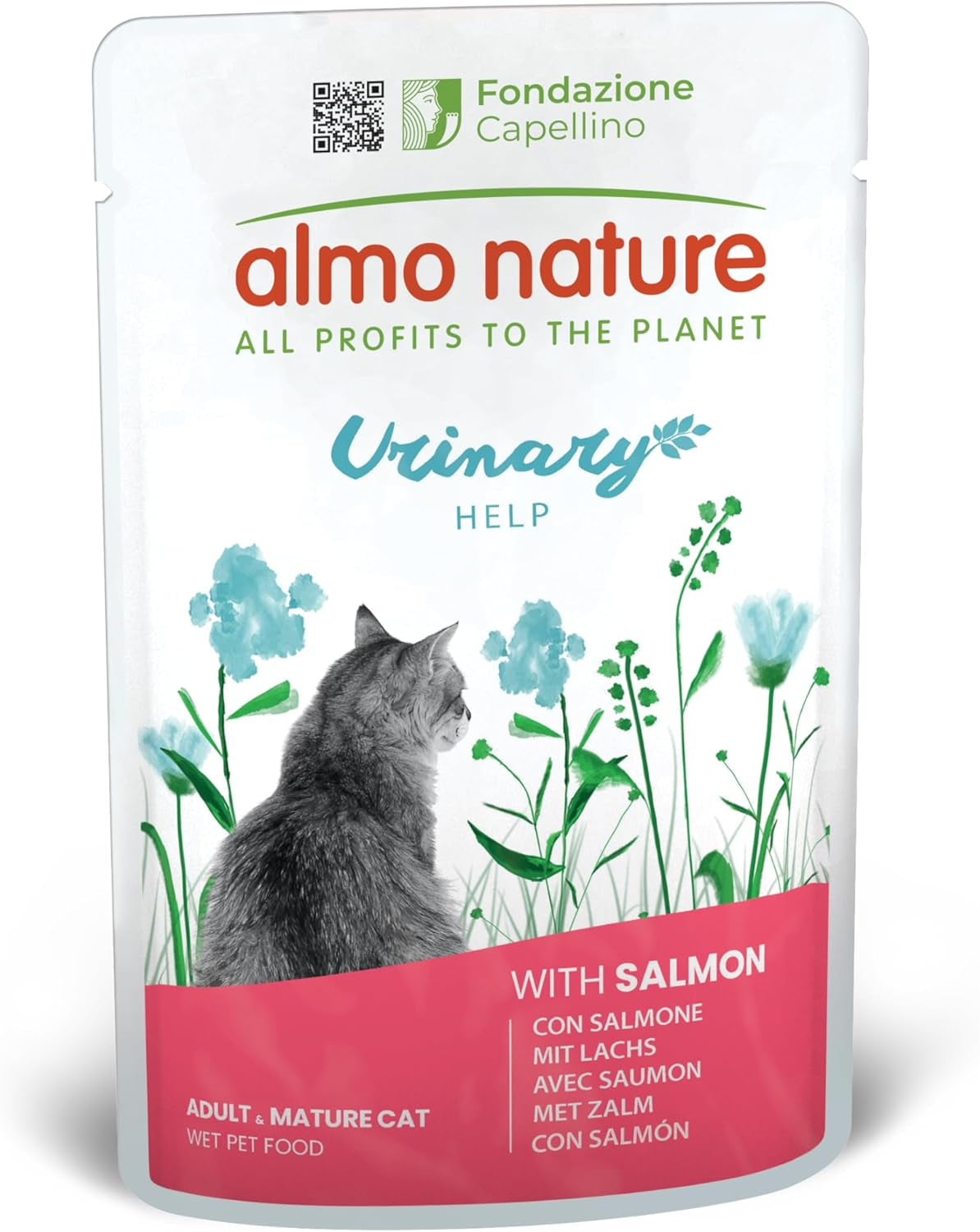 almo nature Functional Urinary Help - Mokré krmivo pro dospělé kočky s lososem - Podporuje zdraví močových cest - 30 sáčků po 70 g