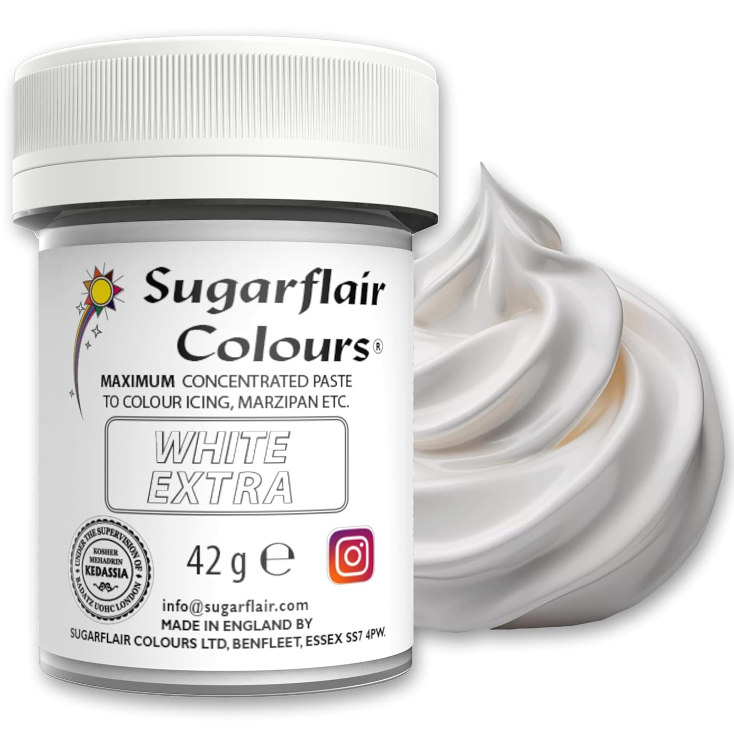 Potravinářské barvivo Sugarflair Max Concentrated White Extra, vysoce koncentrované potravinářské barvivo na marcipán a fondán, pastové barvivo Max Concentrate - 42 g
