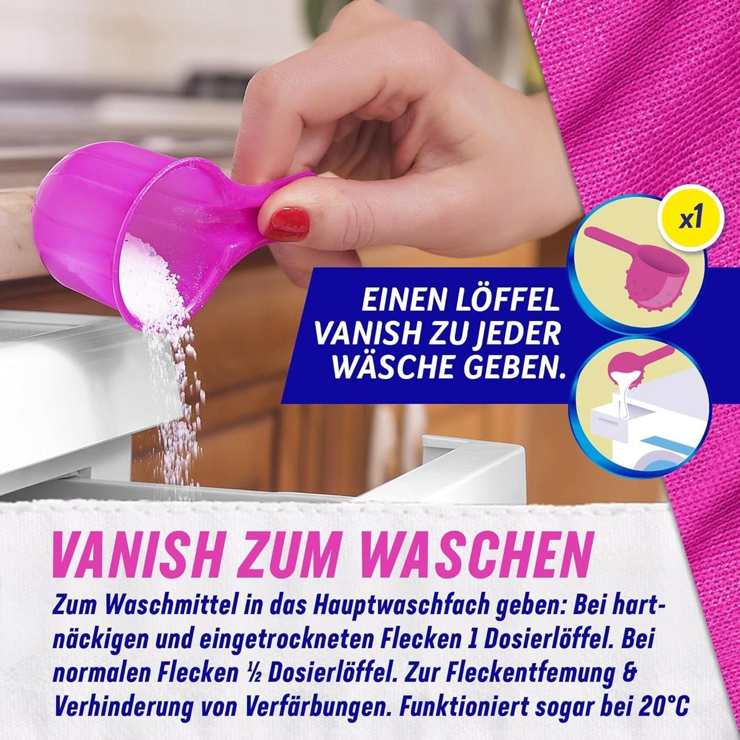 Vanish Oxi Action Powder Pink - 1,125 Kg - prášek na odstranění skvrn a zlepšení prádla bez chlóru - na barevné prádlo Prací prostředky Naty Shop