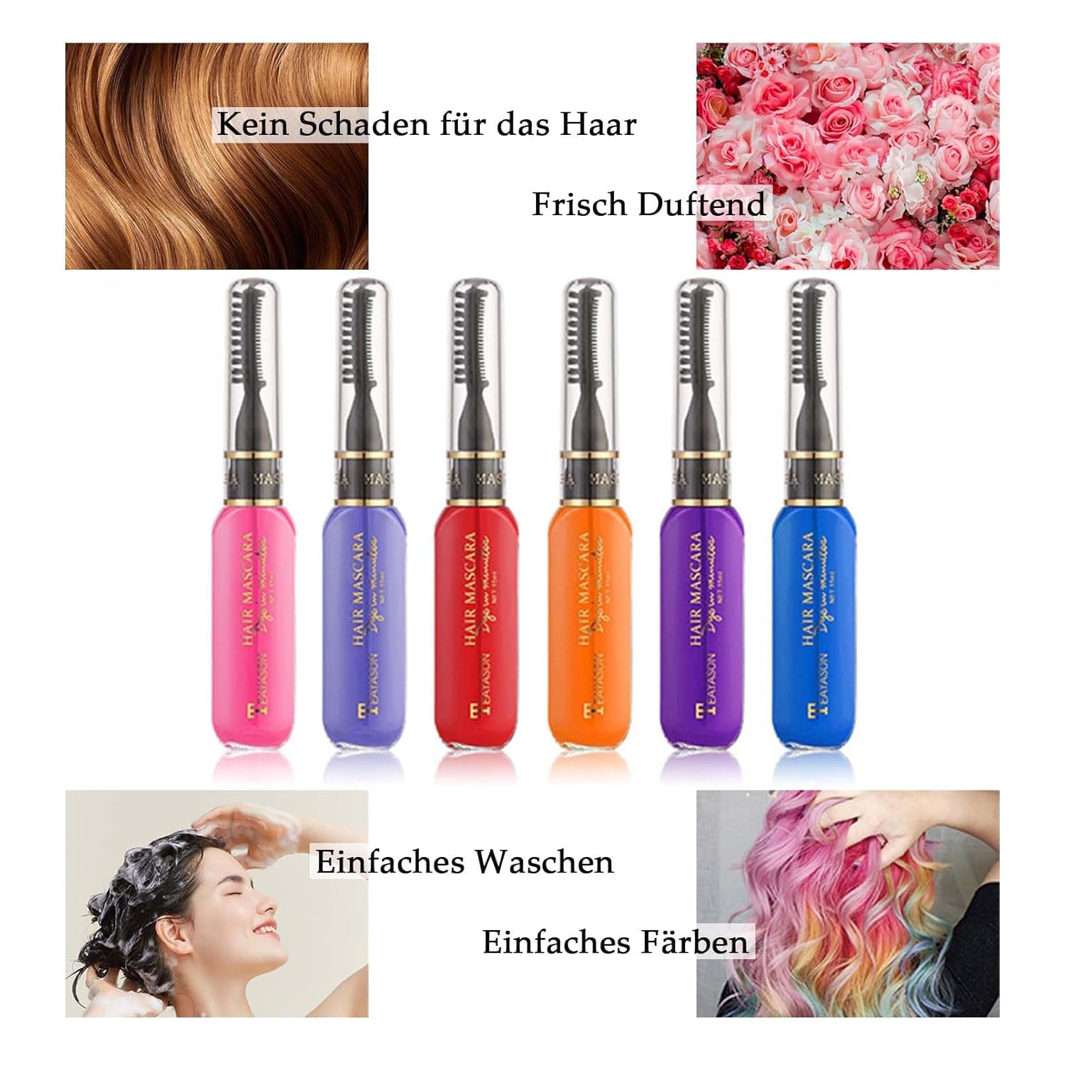 Okamžitá barva na vlasy 6 barev Dočasná řasenka na vlasy pro dívky a ženy Smývatelné vlasy Chalk Rainbow Hair Mascara Barva na vlasy pro karneval Halloween Cosplay Party Narozeniny (A) Naty Shop Hair Dye