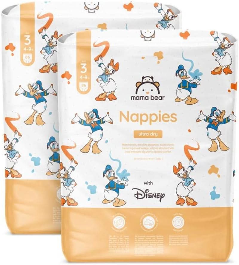 Ultra suché plenky Mama Bear Disney velikost 4 (8-14 kg), bílé, 84 kusů (1 balení) Naty Shop velikost 3 (4-9 kg) měsíční balení