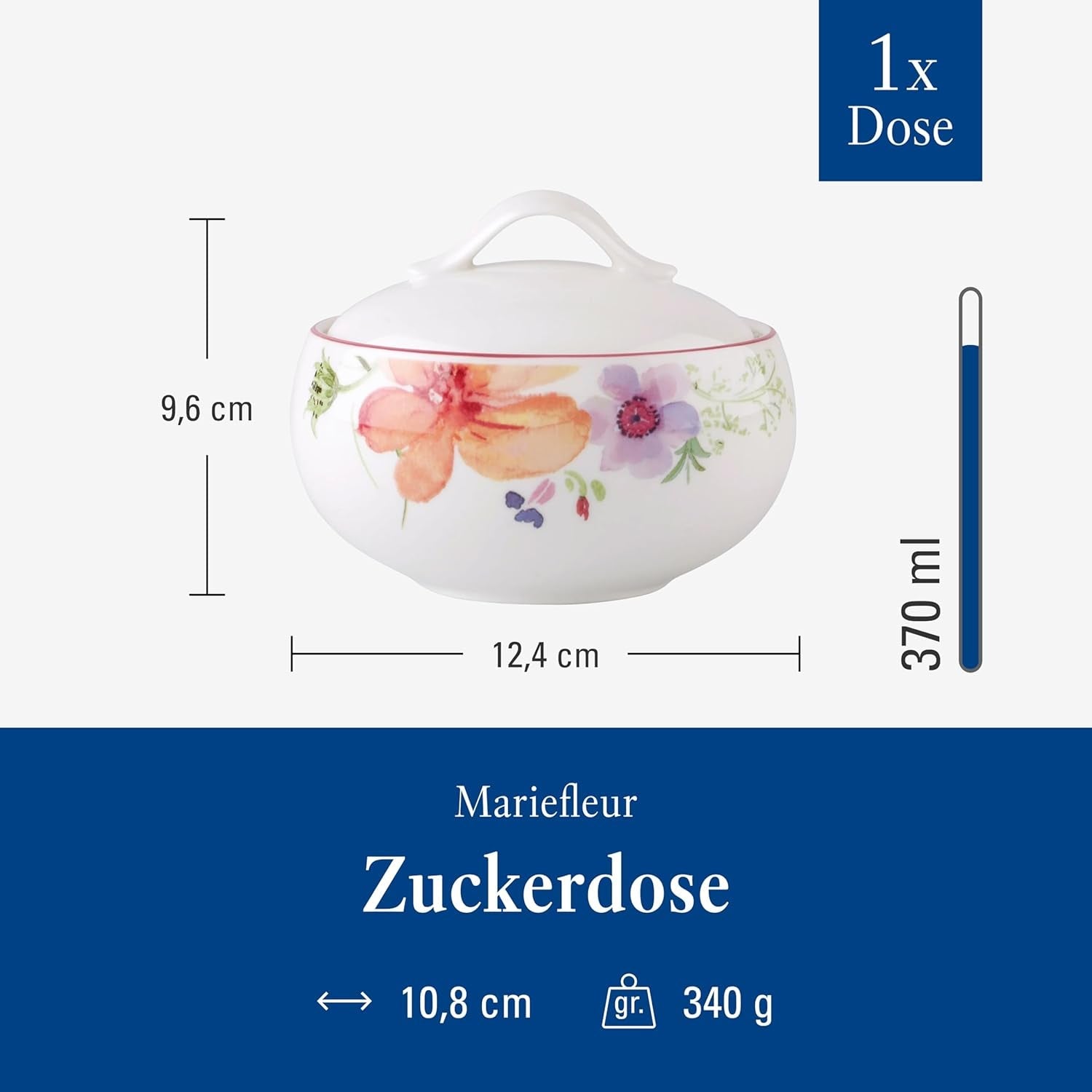 Villeroy & Boch - Cukřenka Mariefleur, Různé barvy, Vhodné do myčky, Vhodné do mikrovlnné trouby, Cukřenka s víkem, Cukřenka, Skladování, Kávový doplněk, Květinové nádobí, Prémiový porcelán